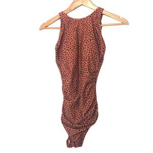 NWOT Kona Sol High Neck Full Coverage One Piece Swimsuit Size S Spotted Print